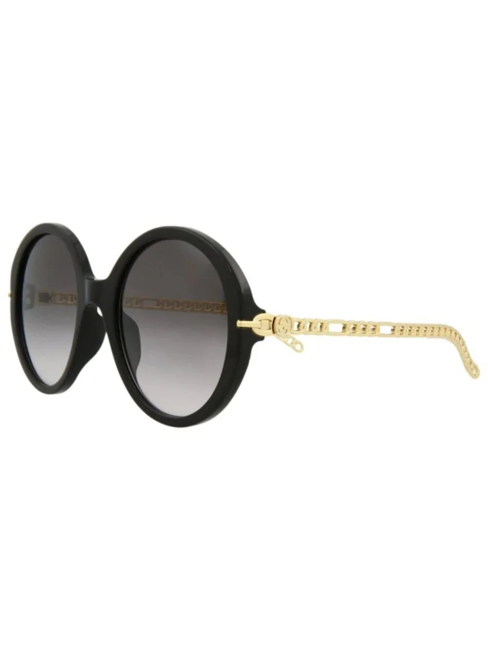 New Gucci Women's Sunglasses Round Oval Acetate Frame Black Gold Grey